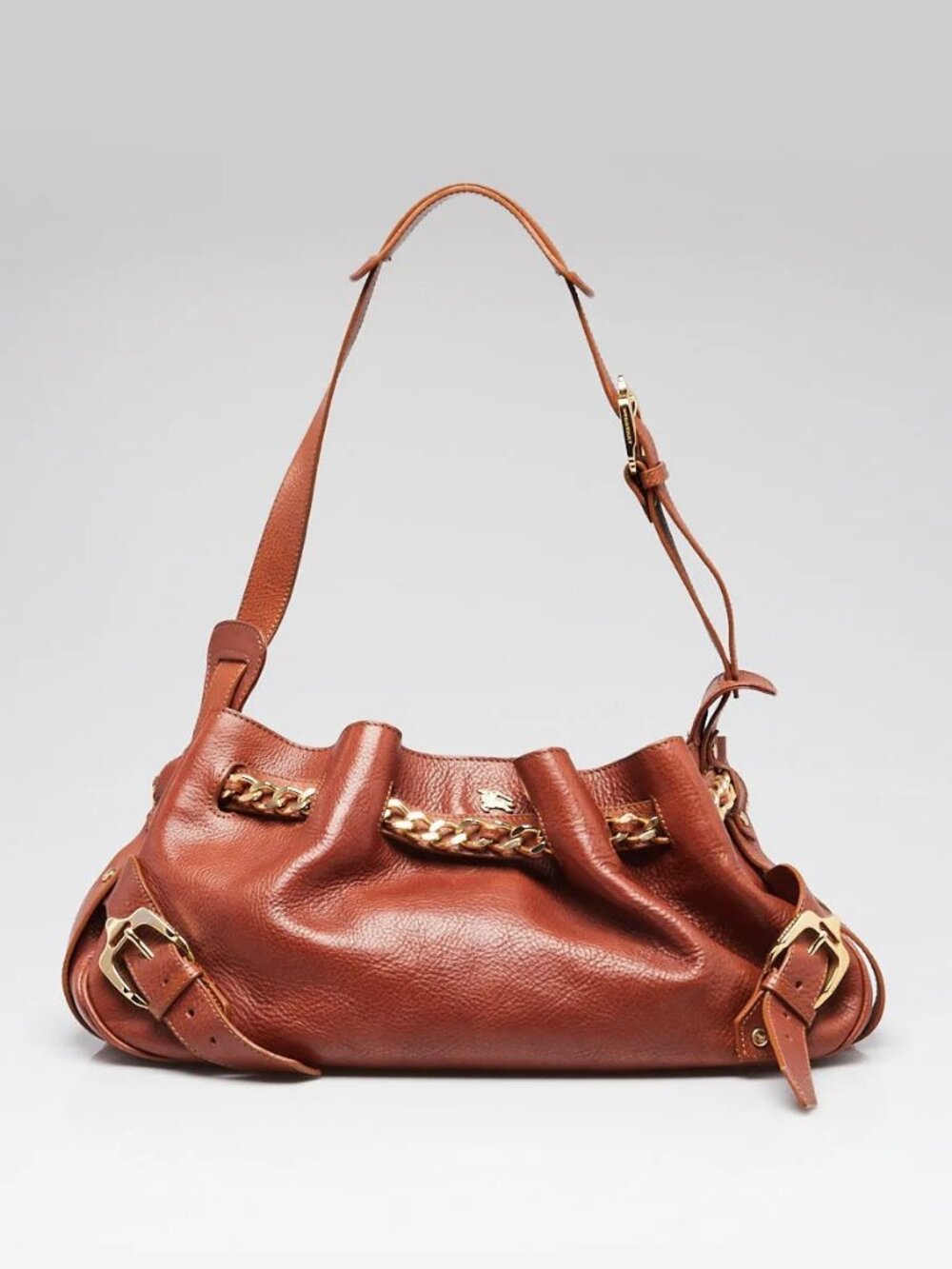 Burberry Brown Pebbled Leather Margaret Shoulder Bag - Picture 2 of 12